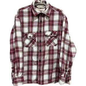 Brooklyn Xpress Flannel Shirt XL Red Brown Green Plaid Button Up Long Sleeves